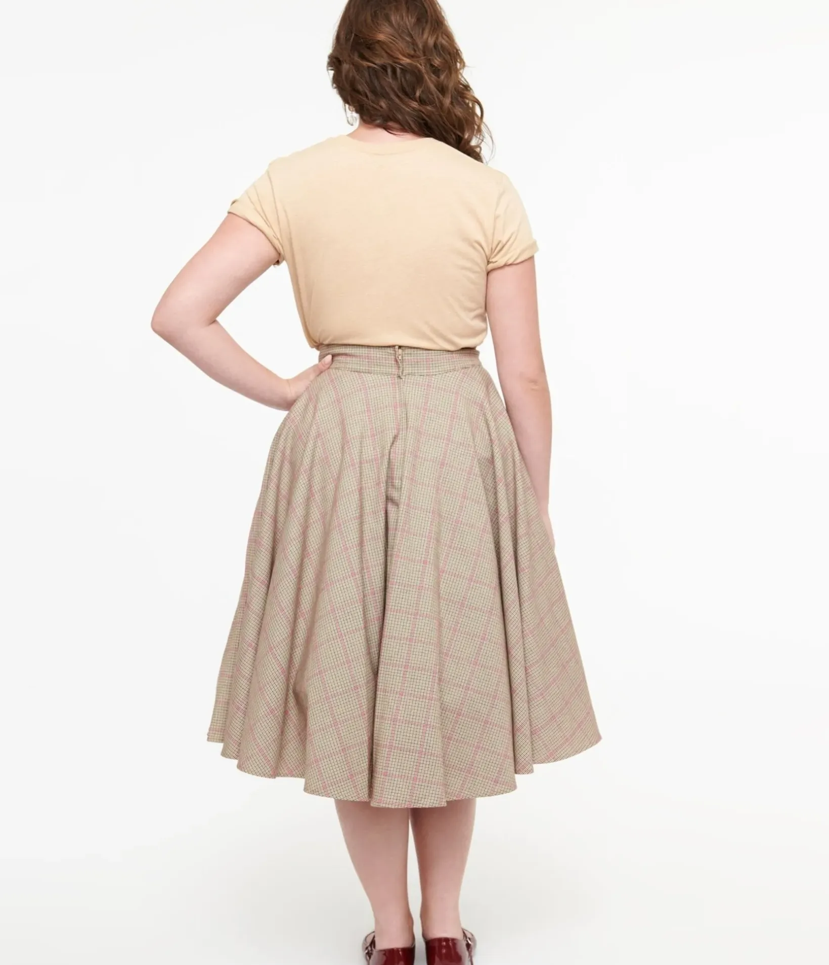 Unique Vintage Skirts|All Things Pink>Royal Monk 1950s Pink Check Florence Swing Skirt