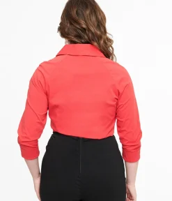 Unique Vintage Blouses|Work Wear>Royal Monk 1950s Red Button Up Celia Blouse