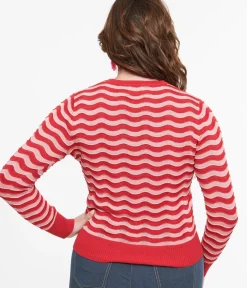 Unique Vintage Sweaters & Cardigans|All Things Pink>Royal Monk 1970s Red & Pink Sweet Stripes Top
