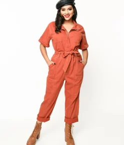 Unique Vintage Rompers & Jumpsuits>Rust Denim Utility Jumpsuit