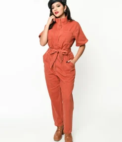 Unique Vintage Rompers & Jumpsuits>Rust Denim Utility Jumpsuit