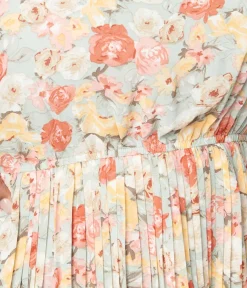 Unique Vintage Midi|Everyday Dresses>Sage Floral Pleated Midi Dress