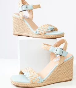 Unique Vintage Heels|Wedges>1970s Aqua Getty Wedge Sandals