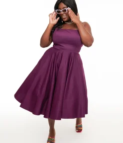 Unique Vintage Swing|Pocket Dresses>1950s Aubergine Peggy Swing Dress