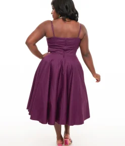 Unique Vintage Swing|Pocket Dresses>1950s Aubergine Peggy Swing Dress