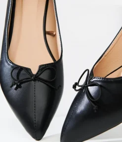Unique Vintage Disney Bounding|Work Wear>1990s Black Bow Pointed Leatherette Flats