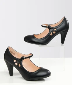 Unique Vintage Work Wear|Heels>1920s Black Leatherette Mary Jane Heels