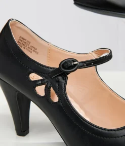 Unique Vintage Work Wear|Heels>1920s Black Leatherette Mary Jane Heels