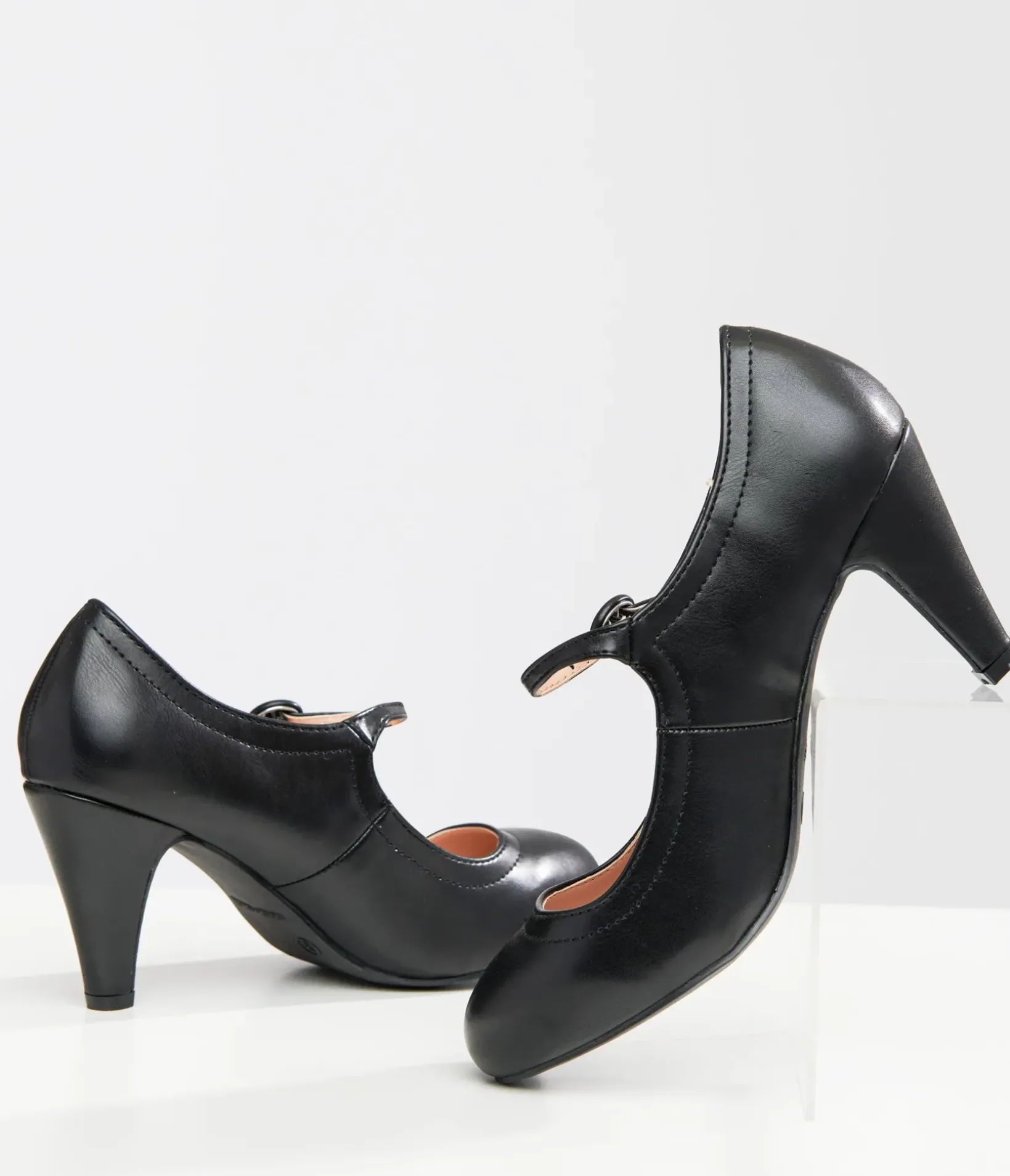 Unique Vintage Work Wear|Heels>1920s Black Leatherette Mary Jane Heels