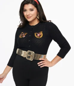 Unique Vintage Sweaters & Cardigans|All Things Black>1950s Black Love At The Ranch Cropped Cardigan