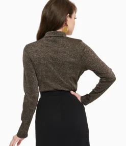 Unique Vintage Work Wear|Date Night Outfits>1950s Black Opal Lurex Mock Turtleneck Top