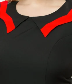 Unique Vintage Fit & Flare|Fit & Flare>1950s Black & Red Bat Wing Collar Mini Dress