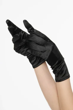 Unique Vintage Special Occasion|Disney Bounding>1950s Black Satin Wrist Length Gloves