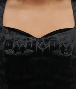 Unique Vintage Fit & Flare|Pocket Dresses>1950s Black Velvet Bat Print Fit & Flare Dress