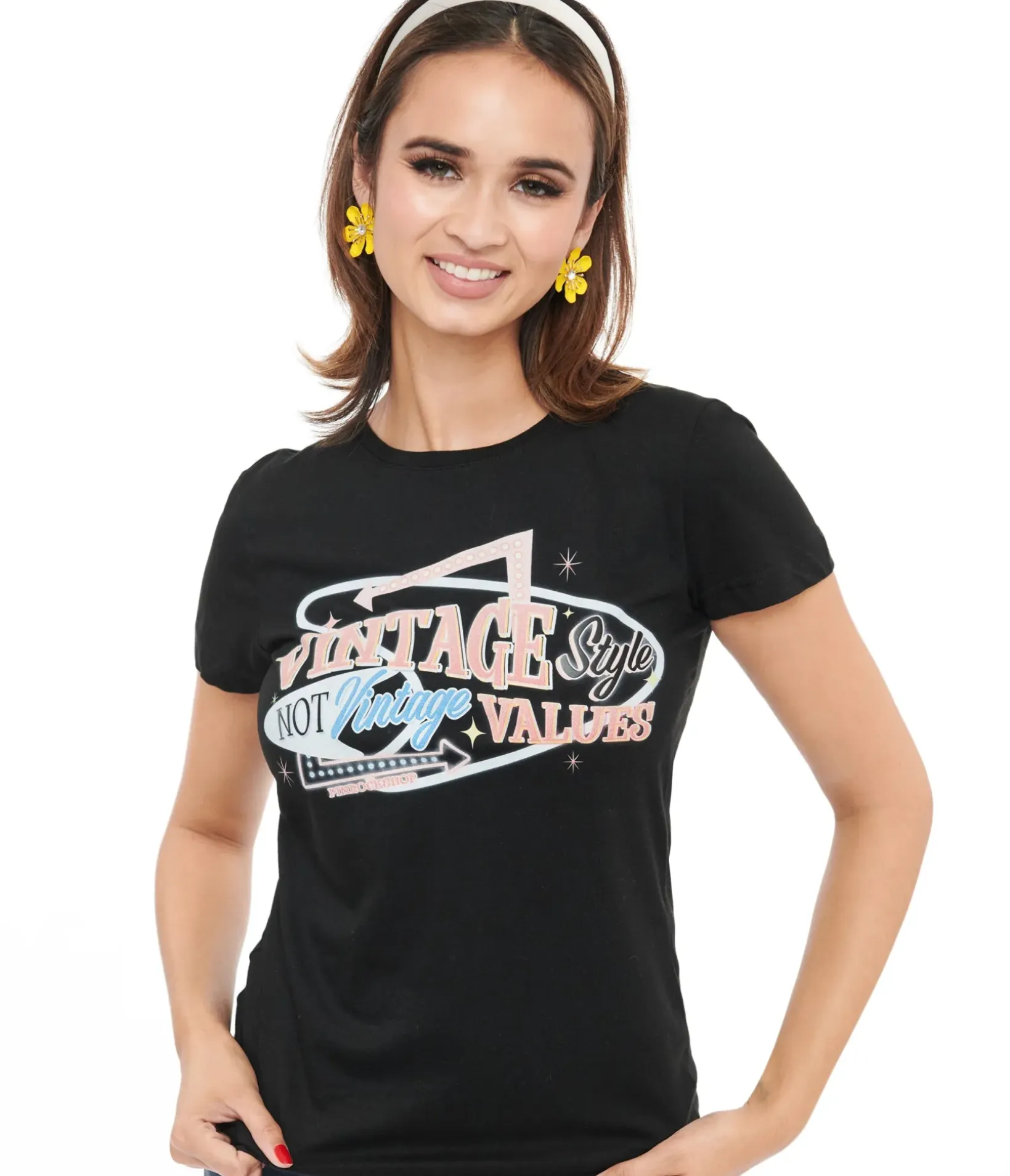 Unique Vintage Graphic Tees|Graphic Tees>1950s Black Vintage Style Not Vintage Values Fitted Graphic Tee