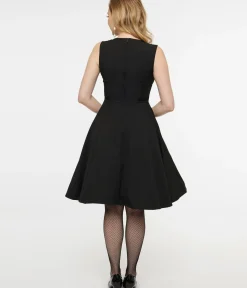Unique Vintage Fit & Flare|Fit & Flare>1950s Black & White Piping Fit & Flare Dress
