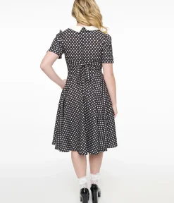 Unique Vintage Swing|Pocket Dresses>1950s Black & White Polka Dot Brielle Swing Dress
