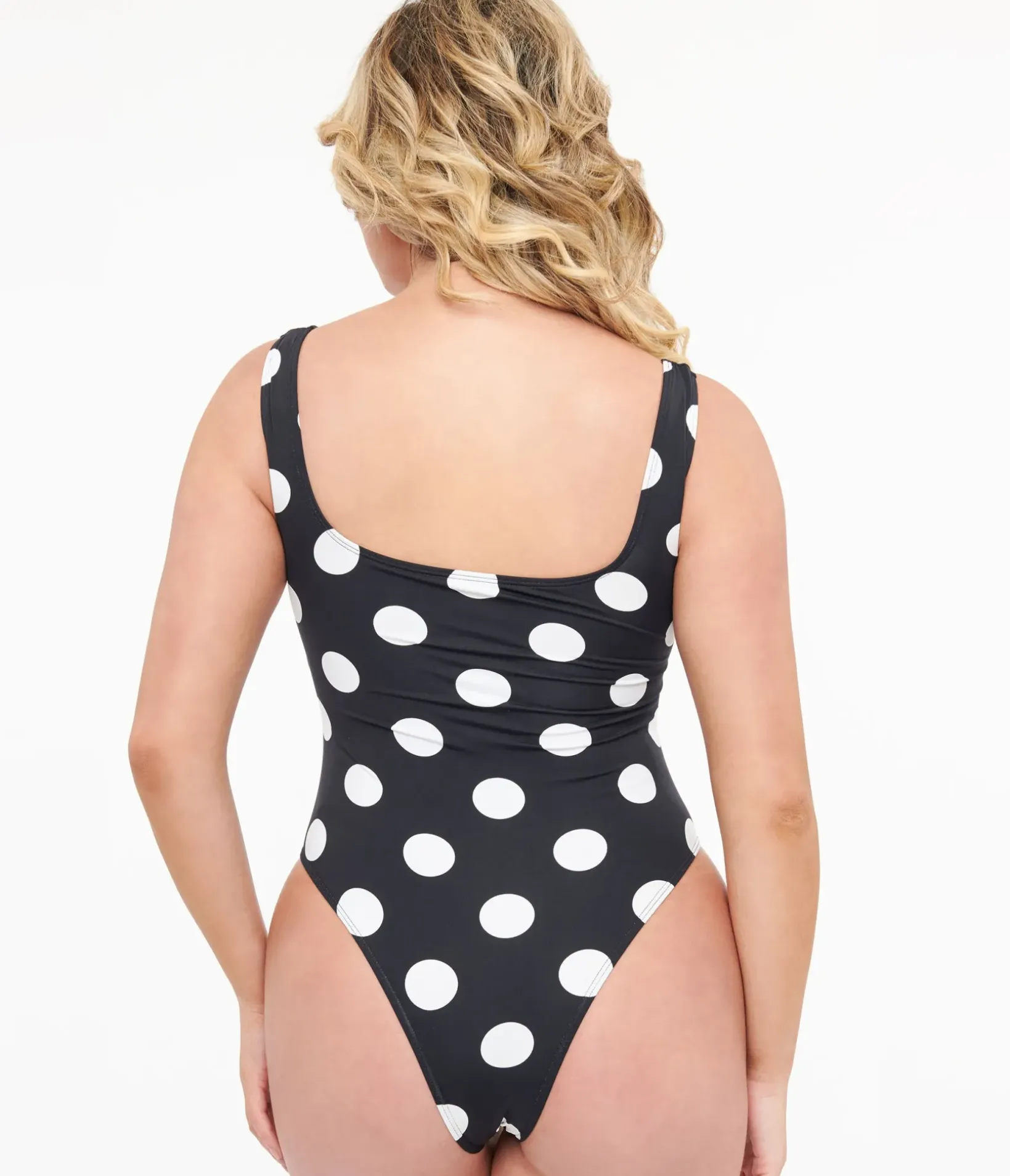 Unique Vintage One Piece Swim>1960s Black & White Polka Dot One Piece Swimsuit