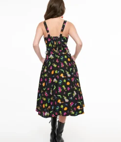 Unique Vintage Swing|Pocket Dresses>1950s Black Zombie Print Lori Swing Dress