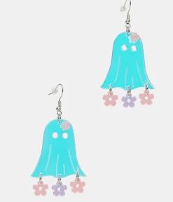 Unique Vintage Halloween|Earrings>1960s Blue Groovy Ghost Flower Power Earrings
