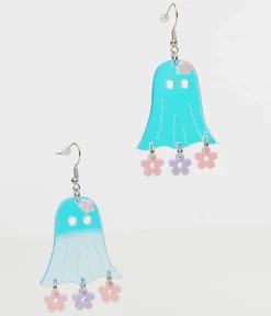 Unique Vintage Halloween|Earrings>1960s Blue Groovy Ghost Flower Power Earrings