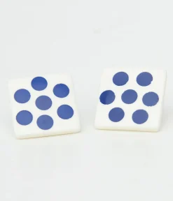 Unique Vintage Earrings>1980s Blue Polka Dot Square Earrings