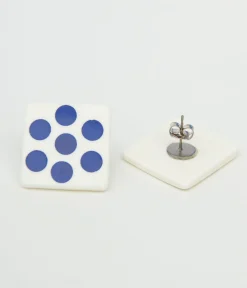 Unique Vintage Earrings>1980s Blue Polka Dot Square Earrings