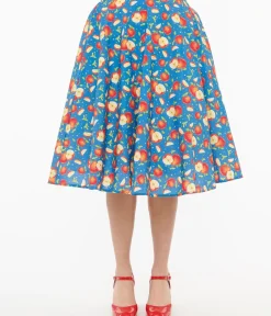 Unique Vintage Skirts|All Things Red>1950s Blue & Red Apple Print Swing Skirt