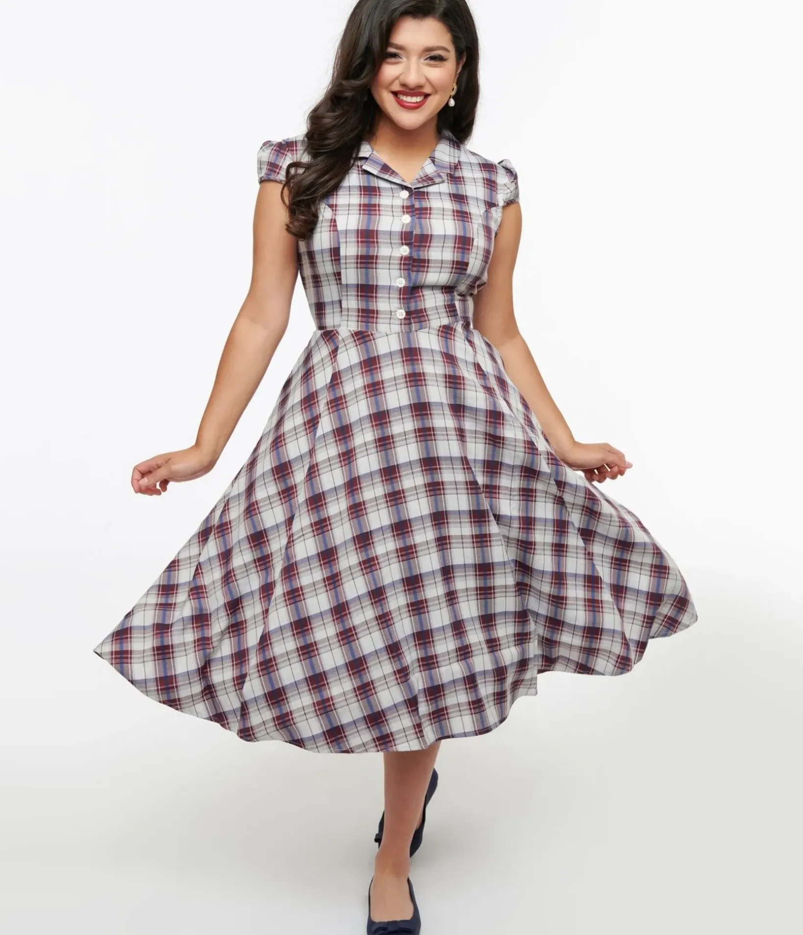 Unique Vintage Pocket Dresses|Everyday Dresses>1950s Brown & Blue Plaid Swing Dress