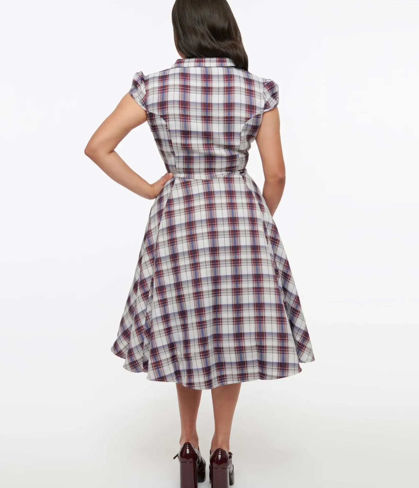 Unique Vintage Pocket Dresses|Everyday Dresses>1950s Brown & Blue Plaid Swing Dress