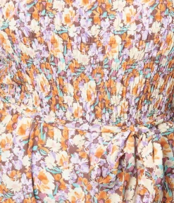 Unique Vintage Rompers & Jumpsuits>1970s Brown Daisy Floral Jumpsuit