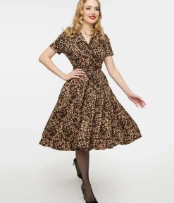 Unique Vintage Swing|Pocket Dresses>1950s Cheetah Girl Belted Swing Dress