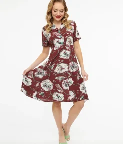 Unique Vintage Fit & Flare|Everyday Dresses>1960s Chocolate Brown Western Fit & Flare Dress