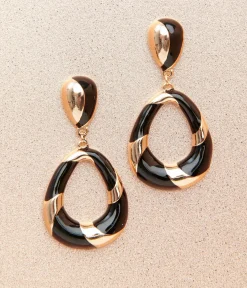 Unique Vintage Special Occasion|Flapper Accessories>1920s Deco Black & Gold Swirl Drop Earrings