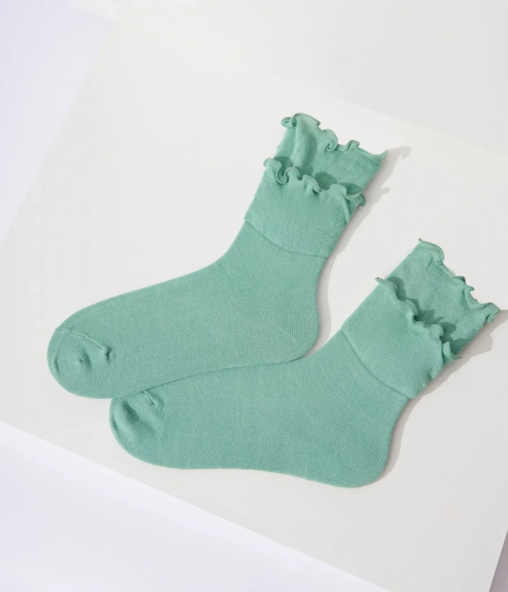 Unique Vintage Stockings & Tights>Sea Green Frill Crew Socks