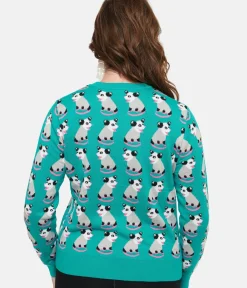 Unique Vintage Sweaters & Cardigans>Sesame the Opossum Teal OPossum Print Knit Sweater