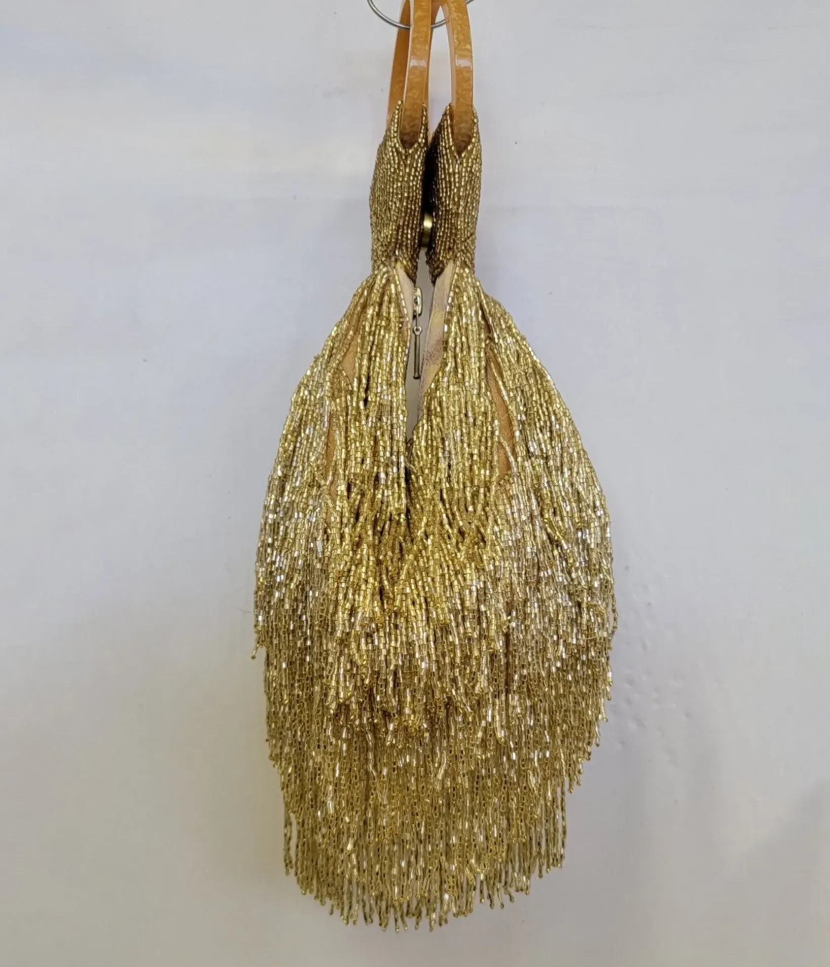 Unique Vintage Special Occasion|Prom Accessories>1920s Gold Beaded Fringe Wristlet