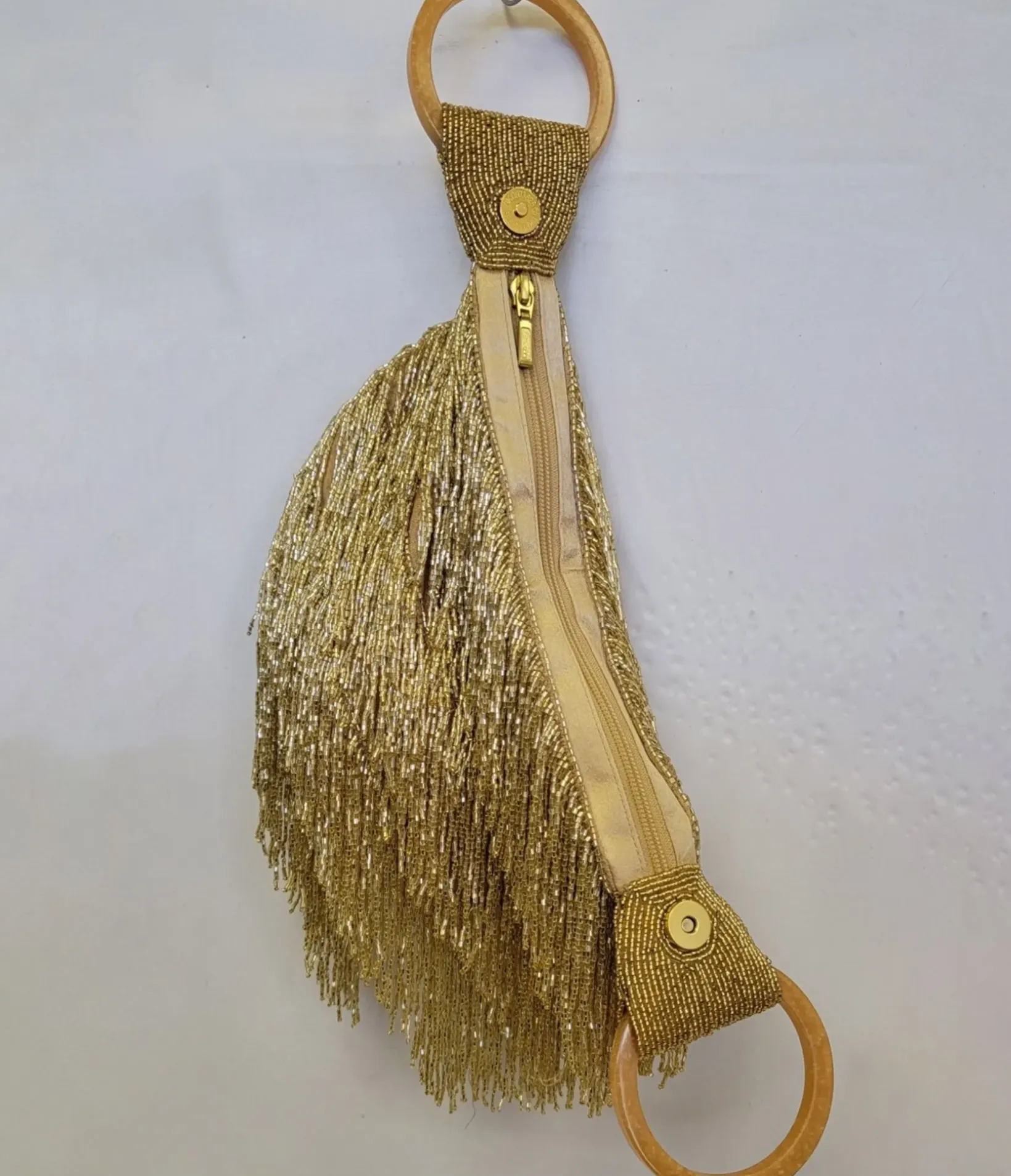 Unique Vintage Special Occasion|Prom Accessories>1920s Gold Beaded Fringe Wristlet