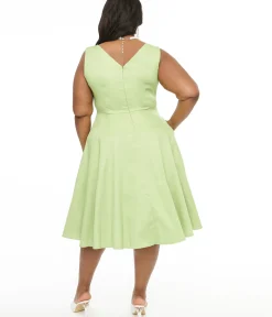 Unique Vintage Swing|Pocket Dresses>1950s Green Cotton Greta Swing Dress