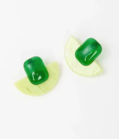 Unique Vintage Earrings>1960s Green Geometric Earrings