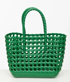 Unique Vintage Summer Vacation>1970s Green Net Handbag