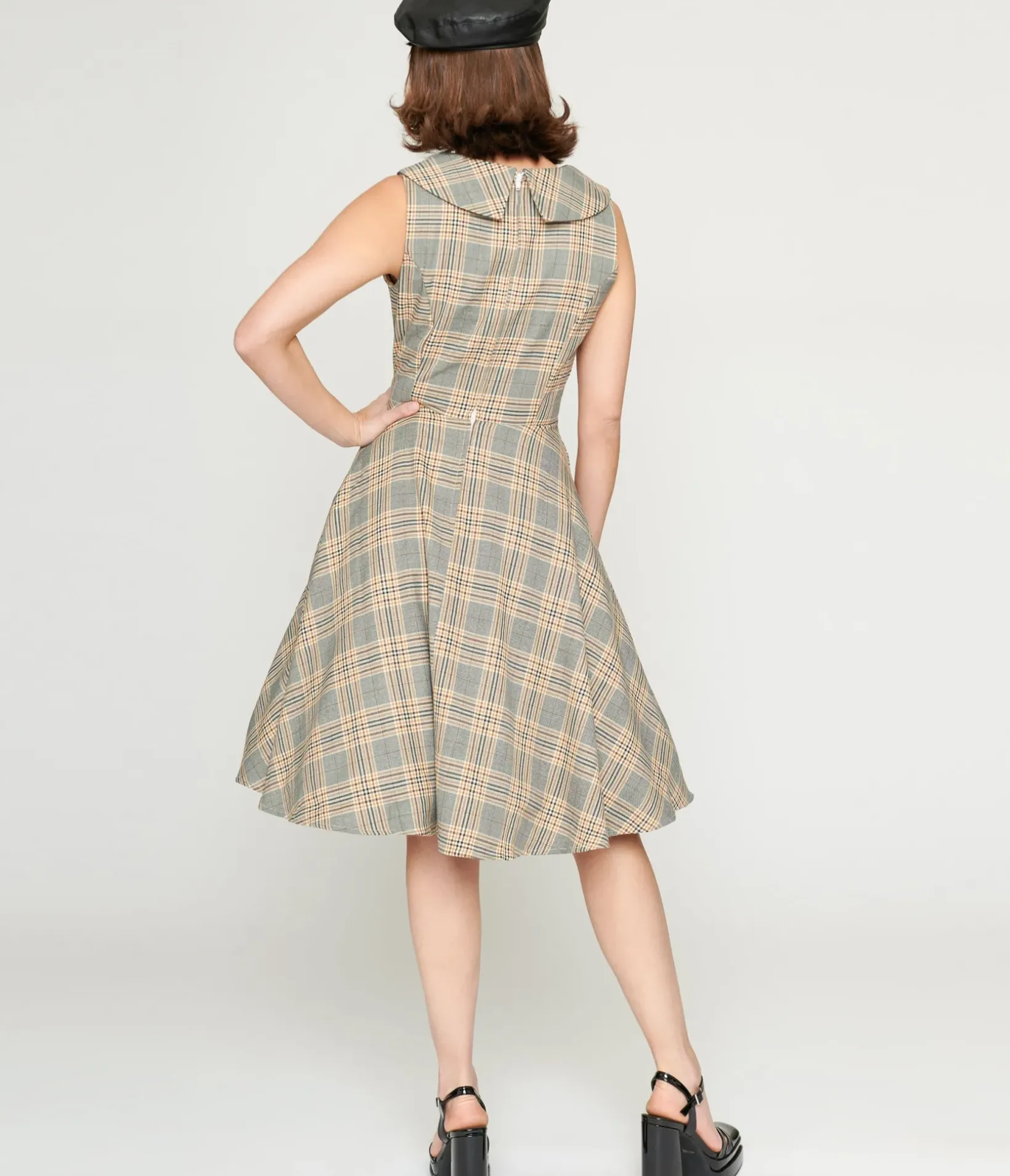 Unique Vintage Swing|Pocket Dresses>1950s Grey Plaid Swing Dress