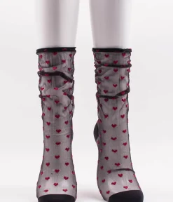 Unique Vintage All Things Red|Date Night Outfits>Sheer Black & Red Heart Crew Socks