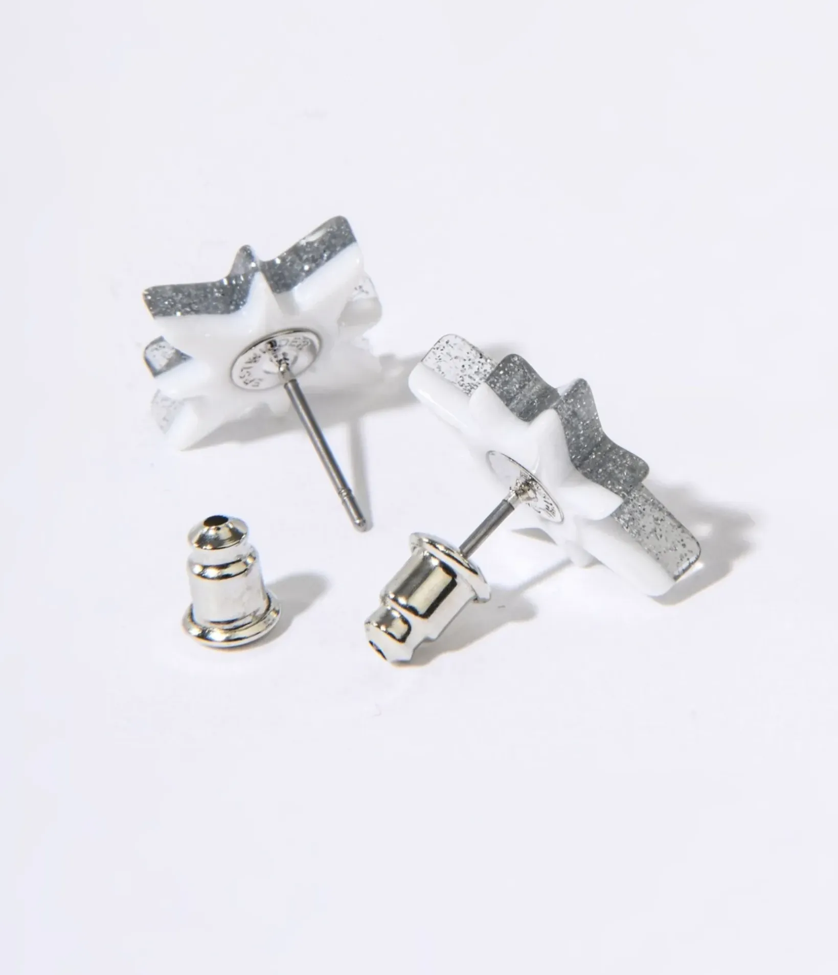 Unique Vintage Earrings>Silver Glitter Atomic Star Stud Earrings