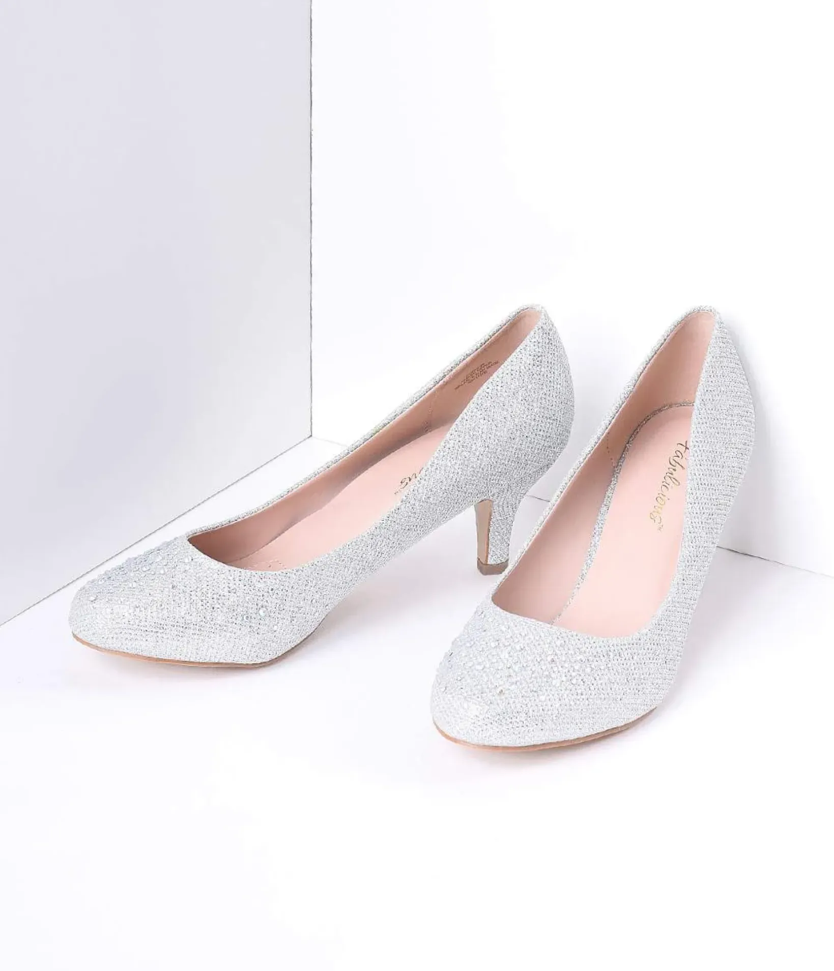 Unique Vintage Special Occasion|Heels>Silver Metallic Rhinestone Doris Kitten Heels