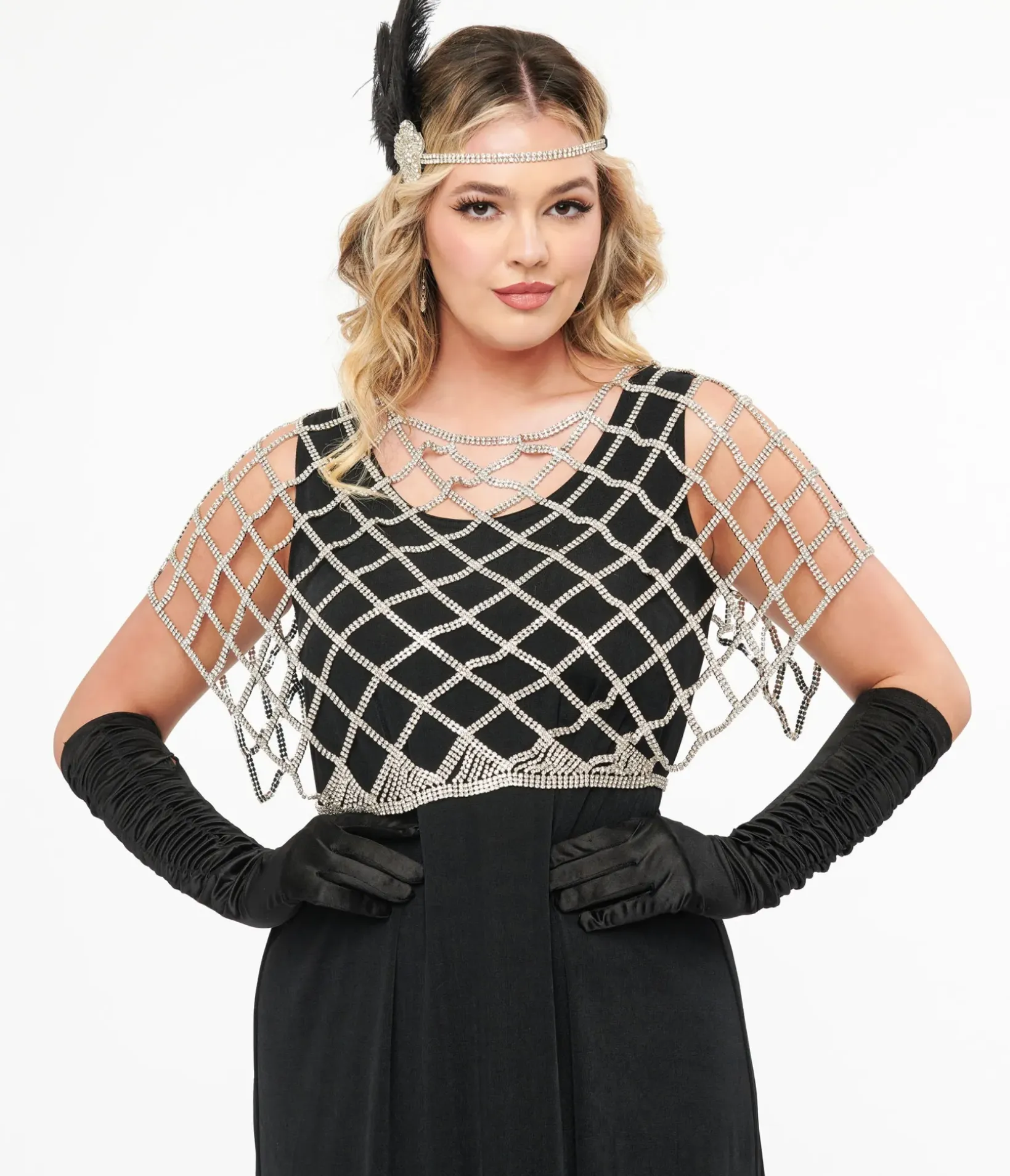Unique Vintage Special Occasion|Flapper Accessories>Silver Rhinestone Top