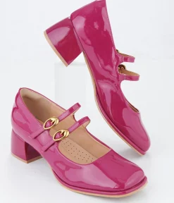 Unique Vintage Work Wear|Heels>1960s Magenta Patent Leatherette Sweet Elizabeth Pumps