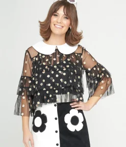 Unique Vintage Blouses|All Things Black>Smak Parlour Black Daisy Mesh Ruffle Top
