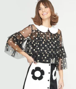 Unique Vintage Blouses|All Things Black>Smak Parlour Black Daisy Mesh Ruffle Top