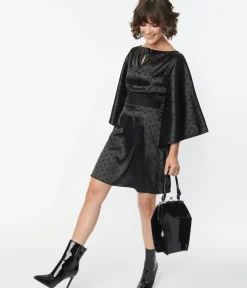 Unique Vintage Maxi|Fit & Flare>Smak Parlour Black Damask Dot Social Climber Caftan
